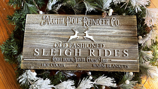 North Pole Reindeer Company Planked Sign