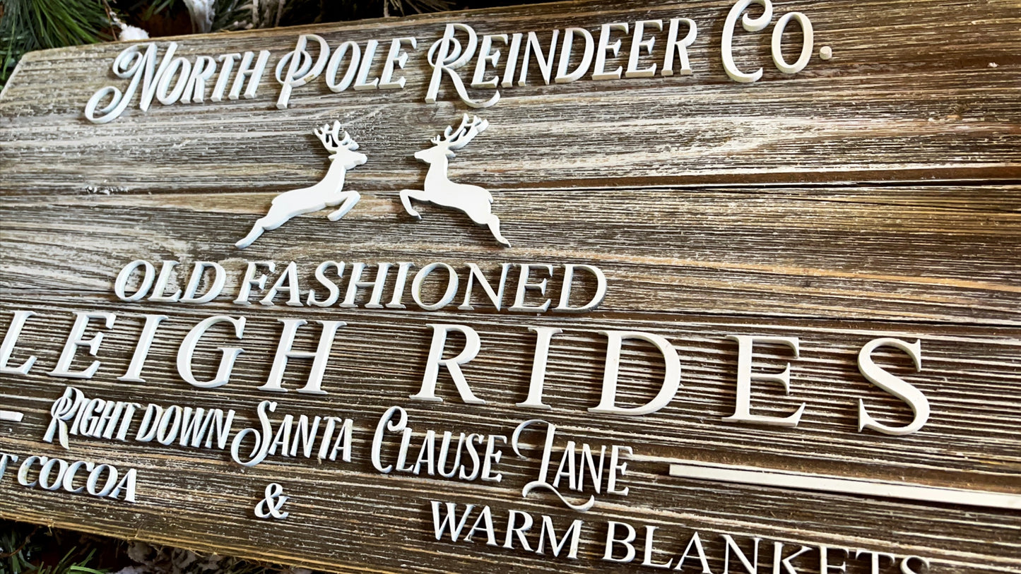 North Pole Reindeer Company Planked Sign