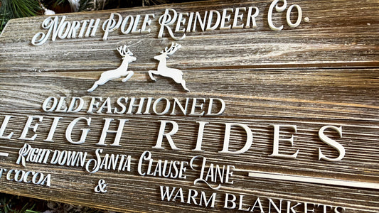 North Pole Reindeer Company Planked Sign